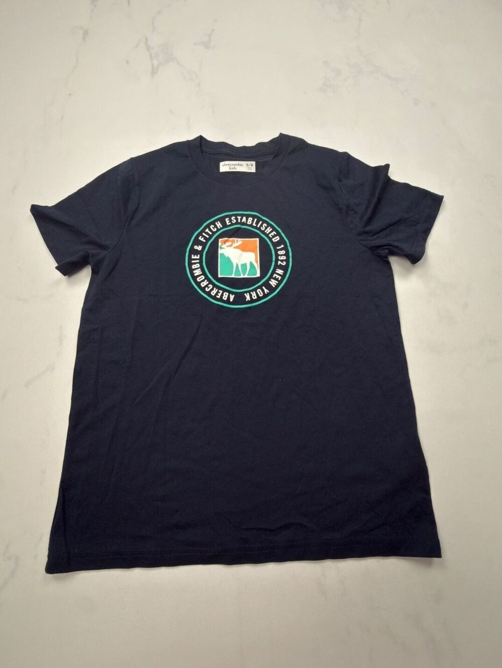 Abercrombie Kids 1892 Graphic Tee Navy 2010s Classic Style - Boys 15/16